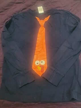 Gymboree Navy L/S Tee with Orange Turkey Tie